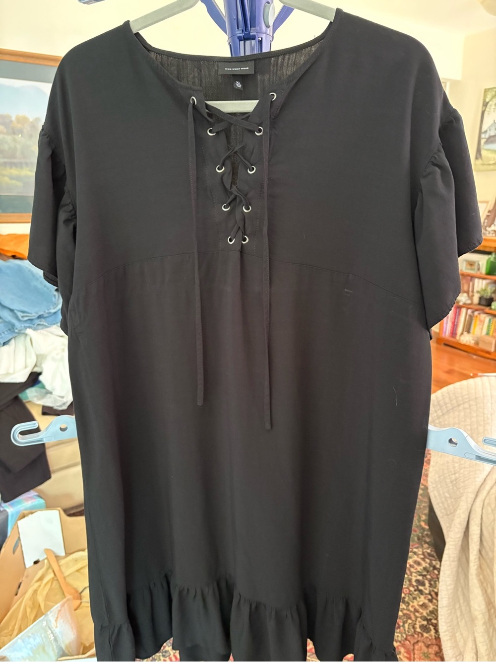 Who What Wear Black, Peasant Style Loose Tunic Dress, XL